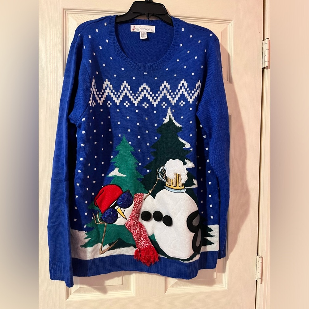 Jolly Sweaters Ugly Christmas Sweater Holiday Snowman Beer Winter Men's Size XL